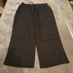 DKNY Women's High-Rise Cropped Pants Drawstring Elastic Waistband Linen Black